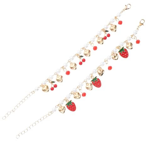 CATIEBYE 2 Pezzi Braccialetto Di Perle Per Ragazze Braccialetto Di Fragole Accessori Da Donna Di Frutta Per Ragazze Di Catena Di Fragole Braccialetti Per