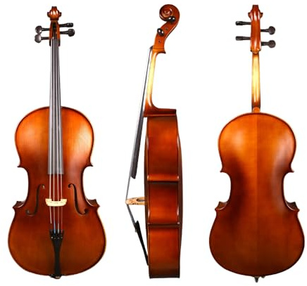DouscsChart Cello 4 Saiten, handgefertigt, Ahornholz, Rückseite und Seite, Holz, Fichtenholz, Ebenholz, Griffbrettbeschläge mit Tasche und Advance Brazilwood Bogen (1/4)