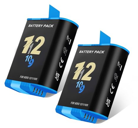 CITYORK (2 Stück) 2000mAh Ersatz Akku für .Go-Pro. Hero 12 Hero 11/10/ 9 Black SportKamera Battery, Wiederaufladbare Extreme Akkus-Set SportKamera Zubehör, Lange Laufzeit und Lebensdauer