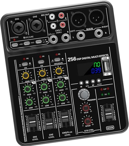 Mischpult mit Metallgehäuse, Sound-Mixer, 4-Eingangsk, unterstützt Instrumenten-Mikrofone für Bühne, Veranstaltungen und Heimstudios, tragbarer Aufnahmemixer