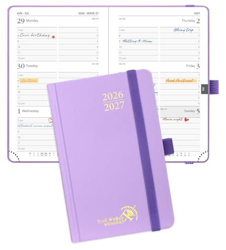 POPRUN 2026-2027 Academic Small Weekly Planner, 4 x 6.25 Purse Calendar | Jul.2026-Jun.2027 Slim Agenda, Hardcover Appointment Book with Vertical Layout, Hourly Time Slots, 100GSM, Violet