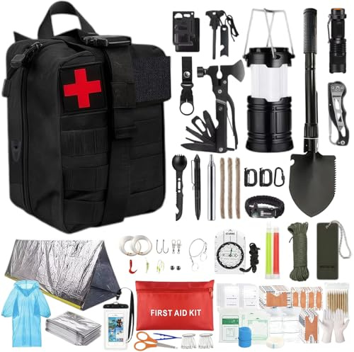 Tatqilo Survival Kits, 235 PCS Emergency Survival Kit & First Aid Kit | Survival Equipment with Multipurpose Axe Hammer, Camping Tools, Emergency Kit for Home, Travel, Hiking, Outdoor Adventure