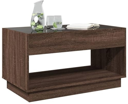 HOMELEN Table basse avec miroir infini - Éclairage RVB - Aspect chêne - Marron - 90 x 50 cm - Avec connexion pour ambiance moderne - Tables et tables basses