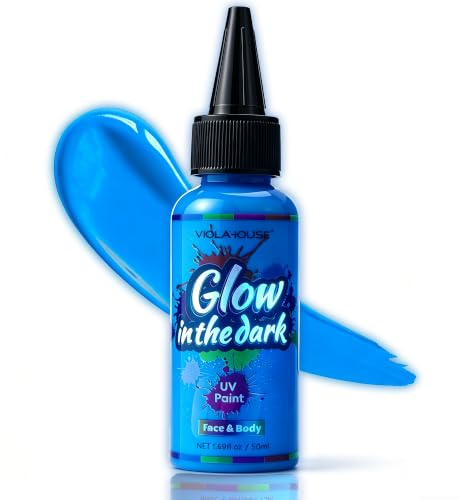 VIOLA HOUSE Pintura Que Brilla En La Oscuridad, Lavable Y De Larga DuracióN -Pinturas Corporales Neón, Pinturas Faciales Fluorescentes, Para Efectos Especiales En Fiestas Y Cosplay (Azul)