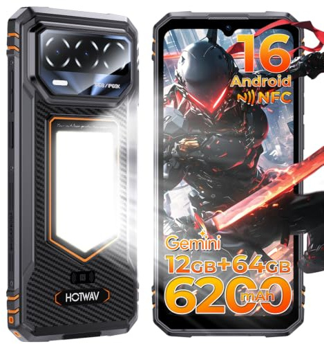 HOTWAV T8 Movil Irrompible 6200mAh Android 16 | 12GB + 64GB /2TB TF,6.75 HD+ 120Hz Teléfono Móvil Resistente 20W OTG, IP68&IP69K/GPS/NFC/Face ID/Dual-SIM