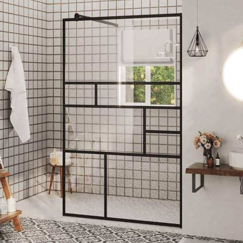 Boltkex Paroi de douche en verre ESG transparent 100 x 195 cm - Paroi de douche avec cadre en aluminium et sérigraphie noire - Profil réglable pour salle de bain - Protection anti-éclaboussures