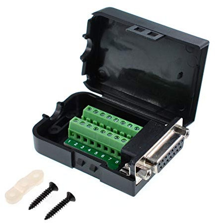 Oiyagai DB15 Weiblicher 15Pin Adapter, mit Mutter, Terminal Breakout Board Signalmodul mit Gehäuse, Lötfrei
