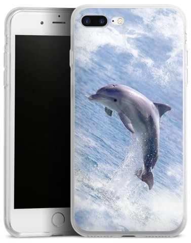 Coque en Silicone Compatible avec Apple iPhone 8 Plus Etui Silicone Coque Souple Dauphins Mer Baleine