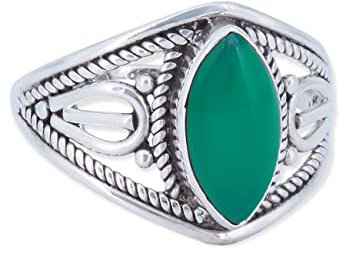 mantraroma Damen Ring Silber mit Stein grünen Onyx Edelstein grün ausgefallen verspielt
