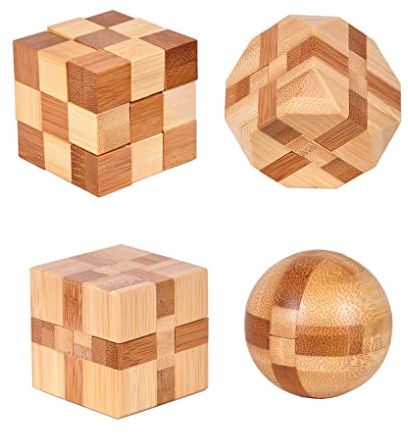 4 Pack Wooden Puzzle Games Brain Teasers Toy- 3D Puzzles for Teens and Adults - Wooden Logic Puzzle Wood Snake Cube Magic Cube Magic Ball Brain Teaser Intellectual Removing Assembling Toy