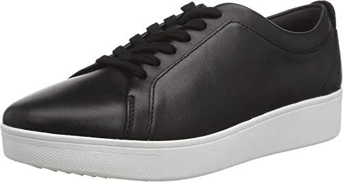 Fitflop Rally Tennis Sneaker-Leather-Updated, Zapatillas sin Cordones Mujer, Negro/Blanco, 37 EU