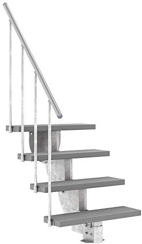 Außentreppe DOLLE Gardenstep mit 4 Stufen (Geschosshöhe: 74-90 cm) │ 80 cm Stufenbreite │ Stufenauflage Trimax® Grau │ Mit Steiggeländer