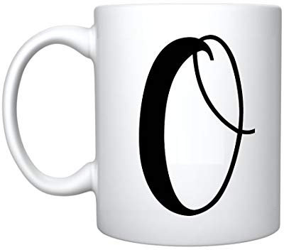iTRONiK Italic Alphabet Mug Letter Mugs Initial Coffee Cup Birthday Fathers Day (O)