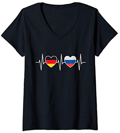 Damen Deutschland Russland Russisch Flaggen Flagge Fahnen Russen T-Shirt mit V-Ausschnitt