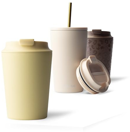 MAMEIDO Thermobecher 350 ml (Lemon Tart) | 4h heiß/8h kalt, auslaufsicher & BPA-frei mit Klappdeckel, Kaffeebecher to go aus Edelstahl – passt in Autohalter