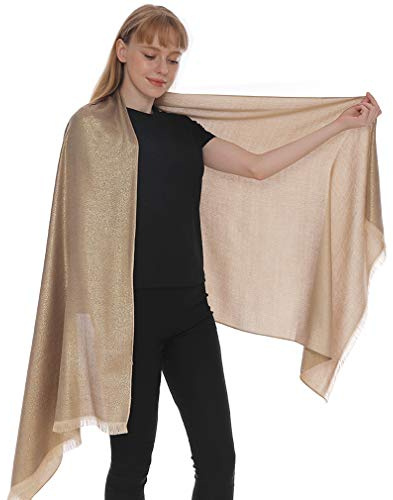LMVERNA Damen funkelnder Metallic weicher Pashmina Schals und Wraps Schal in einfarbigen Farben, Nudegold, Medium