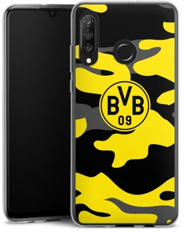 Silikon Hülle kompatibel mit Huawei P30 Lite New Edition Case transparent Handyhülle BVB Borussia Dortmund Fanartikel