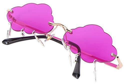 VALICLUD Wolke Randlose Vintage Lustige Unregelmäßige Disco Brille Blitz Quaste für Frauen Männer Getönte Brille Violett