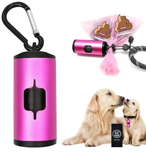 YUCHIYA Aluminium Hundekotbeutel Halter mit Karabiner Metall Pet Abfallbeutel Spender mit Klettverschluss und elastischer Kordel zum Tragen gebrauchter Taschen