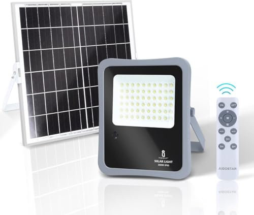 Aigostar - Foco proyector LED solar con mando a distancia, 300W, 6500K luz blanca. Resistente al agua IP65. Perfectos para exterior jardín, patios, caminos o garajes