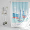 DROPHOP Maritimes Hamburg-City Duschvorhang B x H: 180 x 200 cm blau-weiß-hellblau aus wasserdichtem Polyester Textil, waschbar, Anti-schimmel, gewichteter Saum, inkl. Edelstahl-Haken