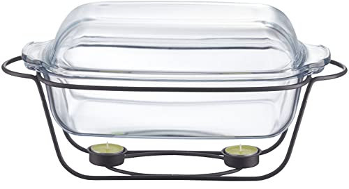AMBITION Wärmebehälter für Speisen 5,3 L Speisewärmer mit Glaseinsatz Auflaufform mit Deckel Glas Gestell schwarz Loft Stil