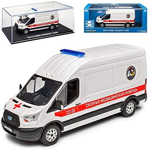 Ford Transit Transporter Kasten Weiss Polizei Russland St Petersburg 7. Generation ab 2014 1/43 Greenlight Modell Auto mit individiuellem Wunschkennzeichen