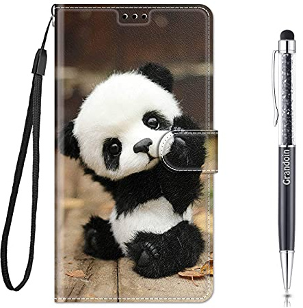 Grandoin Coque pour Xiaomi Redmi 6A, Mode Créatif Effet Bookstyle Étui de Protection Housse en PU Cuir avec Portefeuille Fermeture Magnétique Fentes pour Cartes und Flip Béquille (Panda)