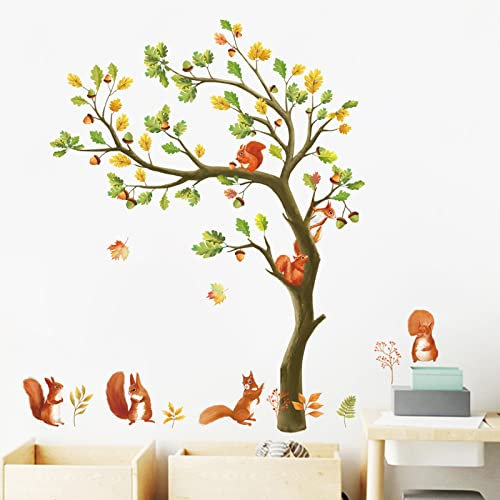 wondever Wandtattoo Tiere Baum Wandaufkleber Waldtiere Eichhörnchen Wandsticker Wanddeko für Kinder Babyzimmer Schlafzimmer Wohnzimmer