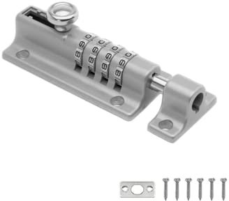 Serrure de porte combinée (COMBI4),4 roues,Boîtier moulé sous pression résistant aux intempéries,Verrou coulissant inviolable,Verrou de porte haute sécurité pour la maison et le garage (gris-1)