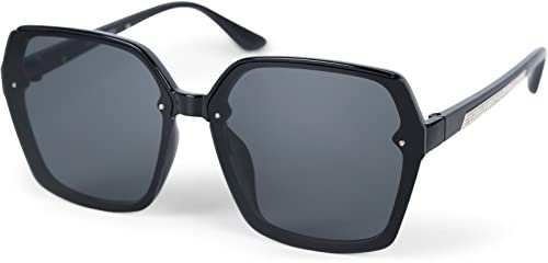 styleBREAKER Damen Butterfly Sonnenbrille mit großen rechteckigen Polycarbonat Gläsern Metall Verzierung, Oversize 09020140, Farbe:Gestell Schwarz/Glas Grau getönt