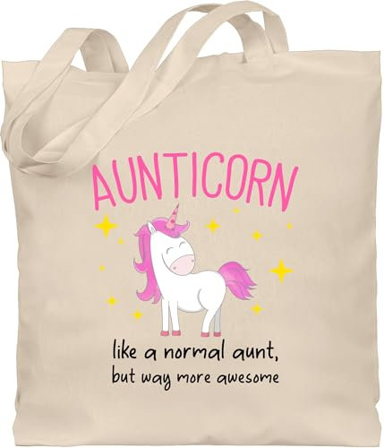 Baumwolltasche - Tante - Taschen - Aunticorn schwarz - Unisize - Naturweiß - mit sprüche aunt unicorn jutebeutel geschenk für tante. stoffsackerl tasche tantes leinentaschen werdende auntie