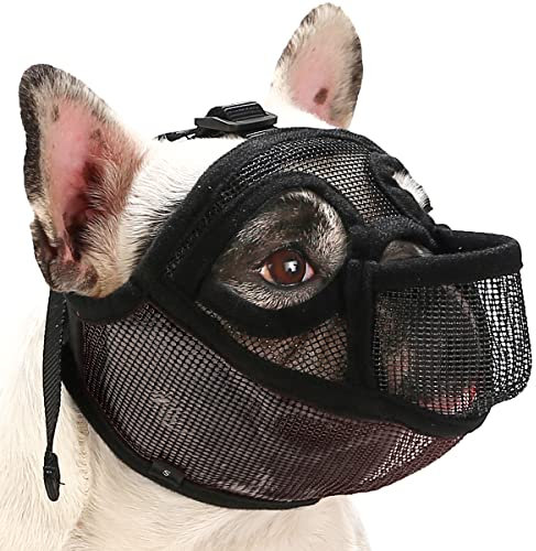 BARKLESS Maulkorb für französische Bulldogge, kurze Schnauze, Maulkorb für Shih Tzu Englische Bulldogge, Netz-Hundemaulkorb mit Zunge heraus Design, flacher Maulkorb für Hunde, zum Beißen, Kauen und