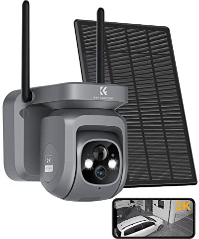 K&F Concept 2K 3MP Caméra Surveillance WiFi Exterieure sans Fil Solaire avec Batterie, 360° PTZ Camera Exterieur 2.4GHz, Vision Nocturne Couleur, Détection Alerte Humaine PIR, Sirène d'alarme, IP66