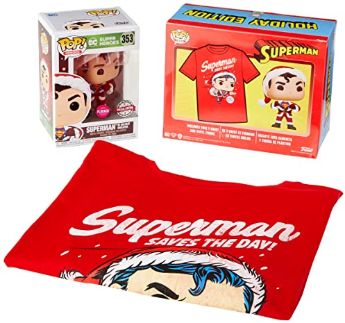Funko - Pop & Tee DC Comics Superman Exclusive Flocked Action Figure Set, Multi-Colour (137191), Multicolor, One Size
