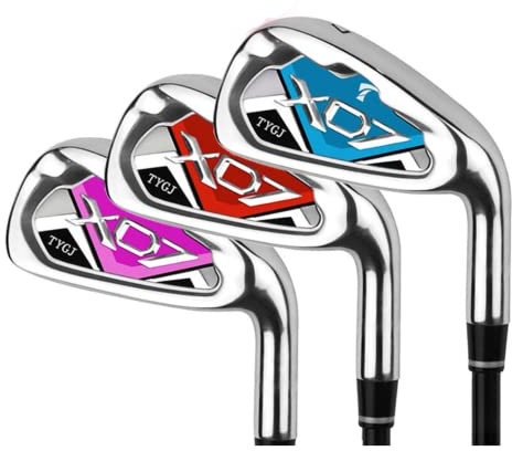 Hierros de golf para niños, club de golf de hierro para niños, palos de golf para principiantes, #7, Iron Junior Golf Drivers Boys Girls Golf Sports (rojo, eje de carbono)