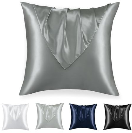 RUIKASI Satin Kissenbezug 40x40cm Dunkelgrau - Kopfkissenbezug 40x40 2er Set mit Reißverschluss, Leicht Pflege wie Seide Kissenbezüge 40x40 cm Doppelpack, Weich Pillowcases für Haare und Haut