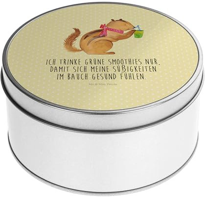 Mr. & Mrs. Panda Blechdose rund Eichhörnchen Smoothie - Geschenk, Abnehmen, Blechdosen mit Deckel, Tiere, lustige Sprüche, Green Smoothies,