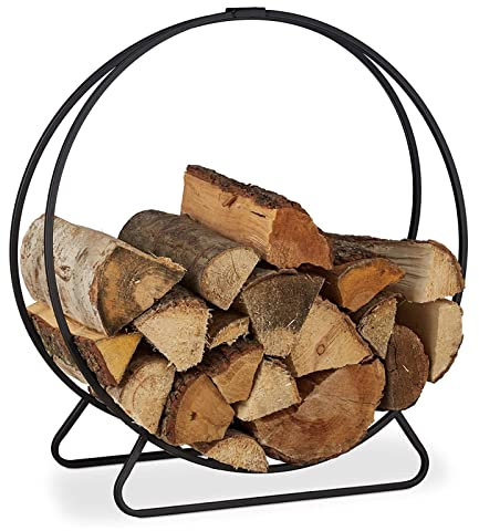 INKCOR Kaminholzregal Holzwiegen Schmiedeeisen-Reifen-Rack-Halter, Bauernhaus-Brennholz-Stapelträger für Holzofen/Außenfeuerstellen/Hinterhof