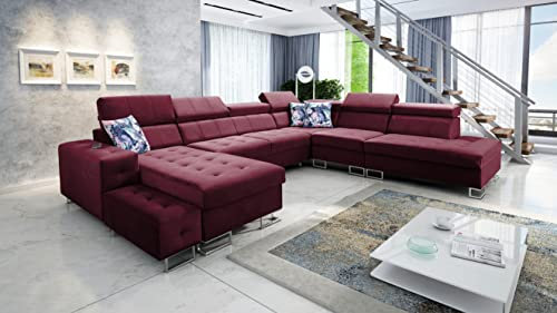 All4All Ecksofa mit Schlaffunktion Hugo X Big XXL Sofa Wohnlandschaft U-Form mit Bettkasten Gewebe Gesteppt Seite Links Rechts Modern 26 (Magic Velvet 2229, Seite Links)