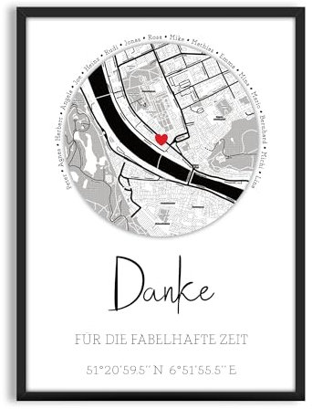 Mountiki® Abschiedsgeschenk Kollegen Kollegin Erzieherin Lehrerin | Bild personalisiert mit Landkarte und allen Namen | Geschenk zum Ruhestand oder Rente für Arbeitskollegen Schüler (Weiß)