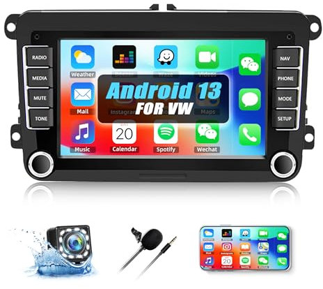 CAMECHO Android 13 Radio Coche Pantalla para VW Golf 5 6 Passat Seat Skoda y etc, 7 Pulgadas Pantalla Táctil con Bluetooth/GPS/FM/WiFi/USB Enlace Espejo + Cámara Visión Trasera