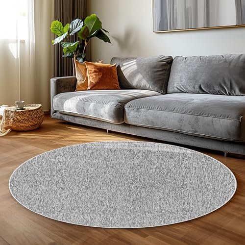 Carpettex Wohnzimmer Teppich - Kurzflor Modern Einfarbig 120 cm Rund Hellgrau - Waschbar Extra Weich Flauschig für Küche, Schlafzimmer, Kinderzimmer, Esszimmer, Flur