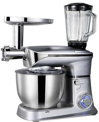 BLUNOA Stand Mixer Food Processor Blender 1300W 6.5 Litres Meat Mincing & Juicer 6 Speed Various Attachements Easy to Operate and Clean (Color : Silver)