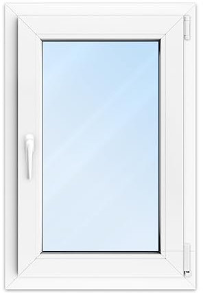 FENSTERVERSAND - Kunststofffenster Weiß - zu öffnendes Fenster 60x80 Kunststoff mit Griff, Dreh- & Kippfenster, 2-fach Verglasung, Klarglas - DIN rechts - BxH: 600x800 mm, 70 mm Profil