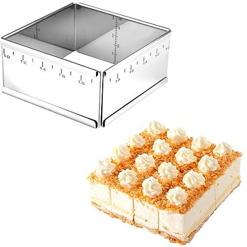 Guowall Cadre à Pâtisserie Carré, Moule à gâteau Extensible Moule Rectangulaire Patisserie en Acier Inoxydable Pour Gâteaux Desserts Mousse, 10-18cm