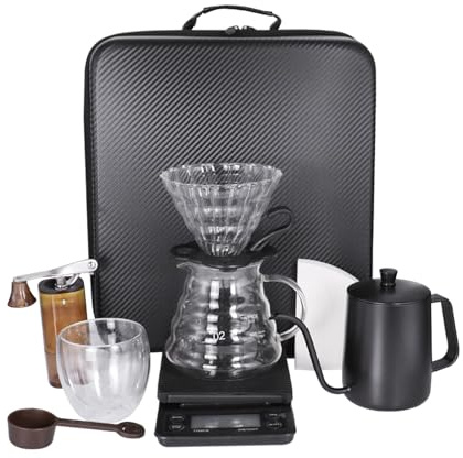 SOTECH Pour Over Coffee Maker Set, Manual Coffee Kit, Black, 600ml, Includes Coffee Scale & Grinder, Portable Design, Perfect for Home, Office, Travel