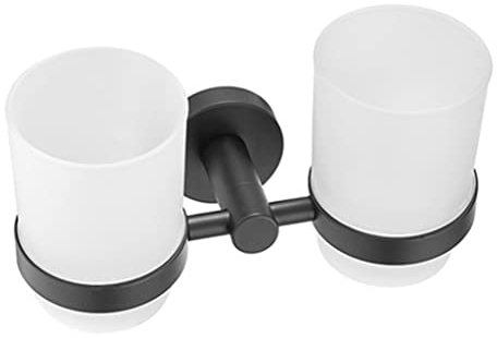 Wall Mounted Toothbrush Holder with Cup Toothpaste Tumbler Holder Stand Bathroom Countertop Organizer Stand Accessories Toothbrush Holder and Cup Set Wall Hanging Black Bathroom Modern