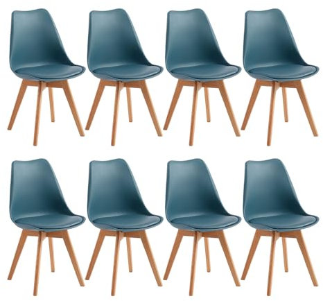 EGGREE 8er Set Esszimmerstühle mit Massivholz Buche Bein SGS Geprüfter, Skandinavisch Design Gepolsterter aus PU-Leder Küchenstuhl Essstühle, Morandi Dunkel
