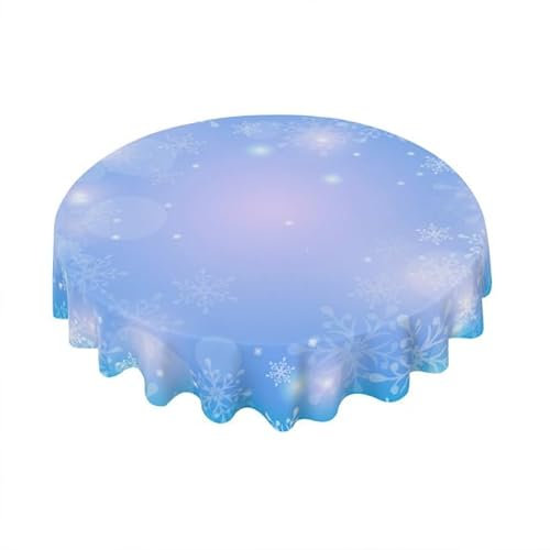 Horienteeon Blaue lila Schneeflocken Weihnachten Runde Tischdecke Fleckenresistenz Polyester Weihnachtstischdecke für Küche Buffet Partys und Camping-Weihnachtsbaum Urlaub 152 cm